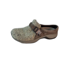 Merrell Women's Encore Groove Gray Felt Brown Suede Slip-On Clog Size 6.5